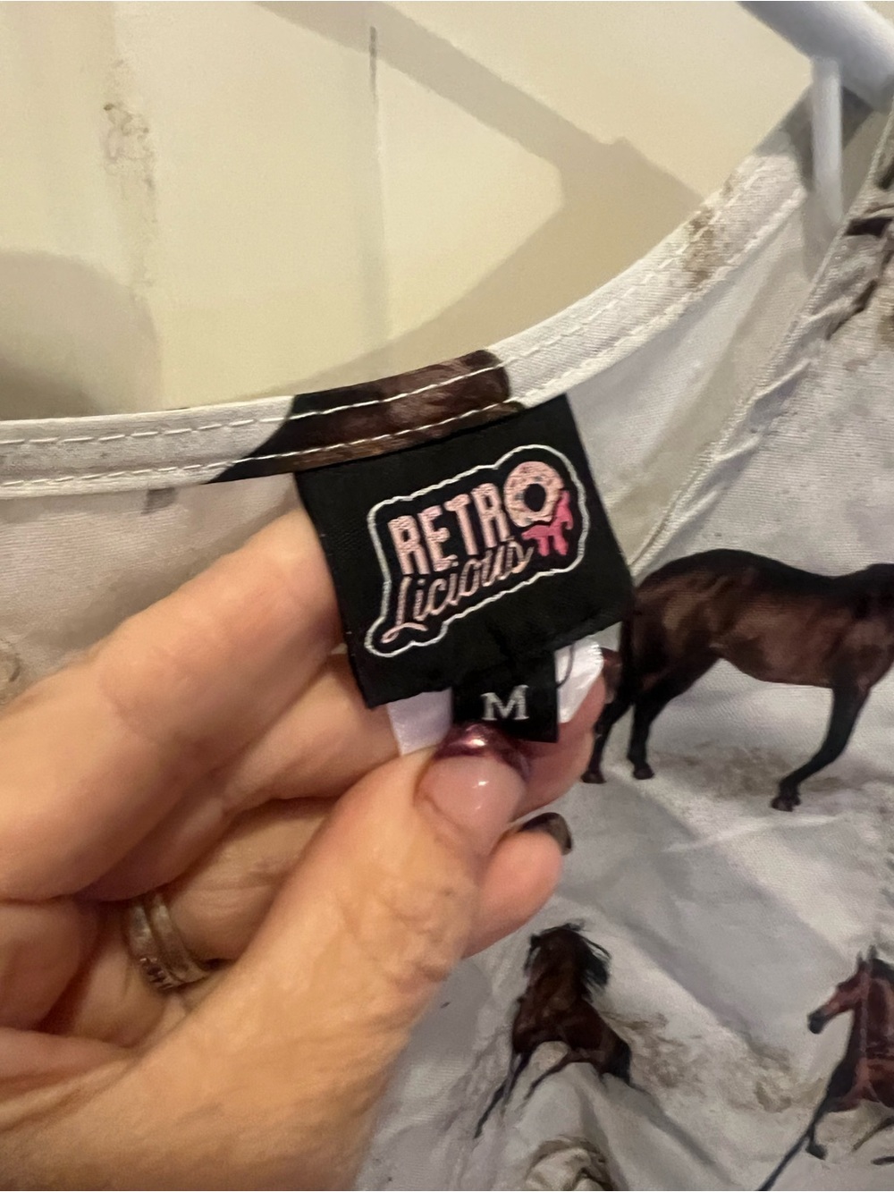 Retrolicious Women's Horse Print dress White and Brown